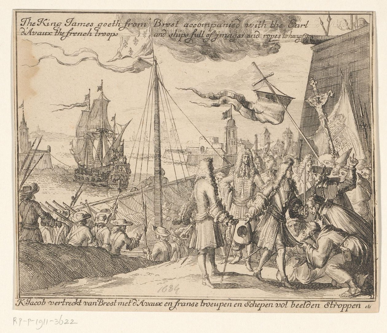 Le roi Jacques II part de Brest avec des troupes françaises, 1689 - Anonymous