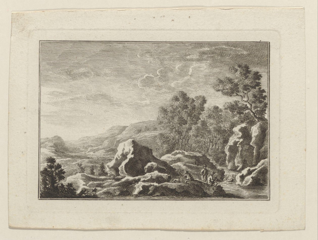 Paysage avec trois hommes près d