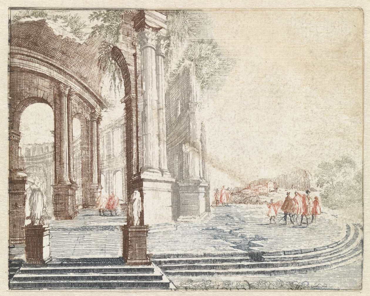 Paysage avec une ruine romaine ronde - Anonymous