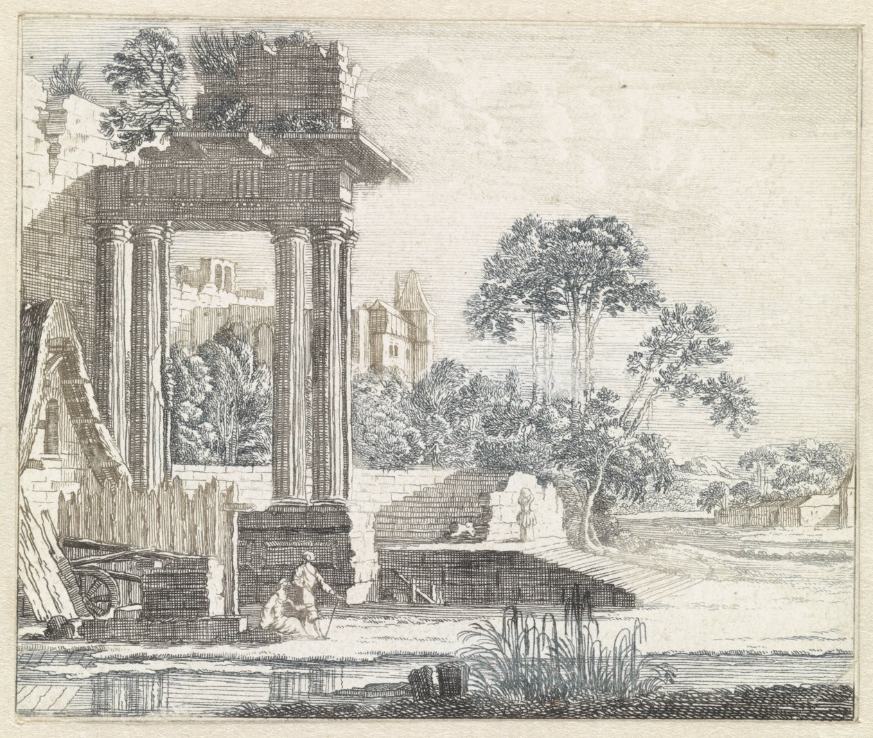 Paysage avec ruines classiques au bord de l