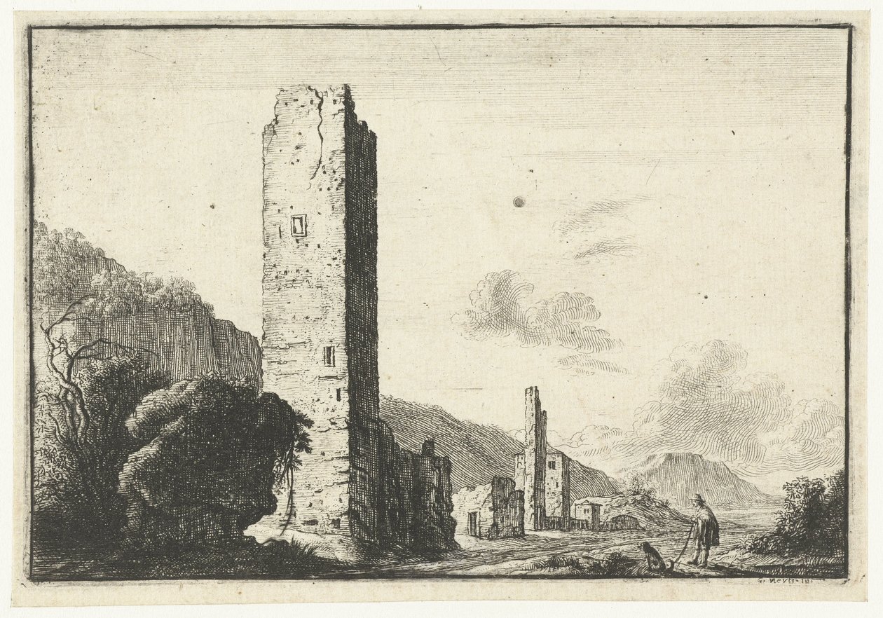 Paysage avec tour carrée - Anonymous