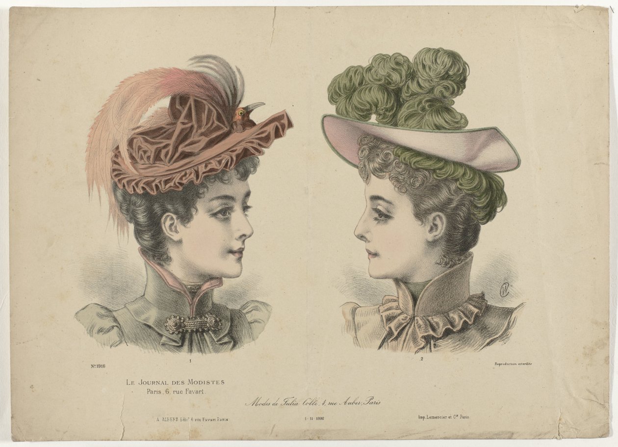 Le Journal des Modistes, 1-11-1892, No. 1916 : Modes de Julia Coll - Anonymous