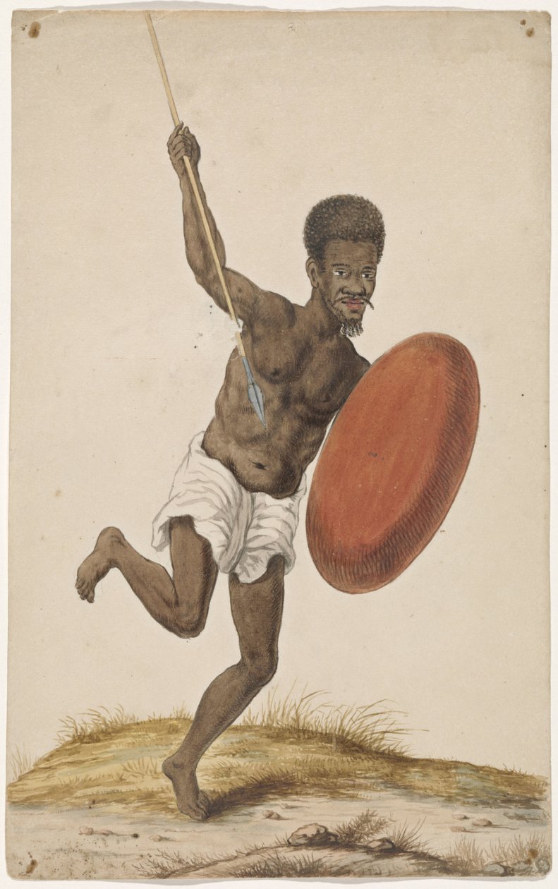 Guerrier malgache avec assegai et bouclier - Anonymous