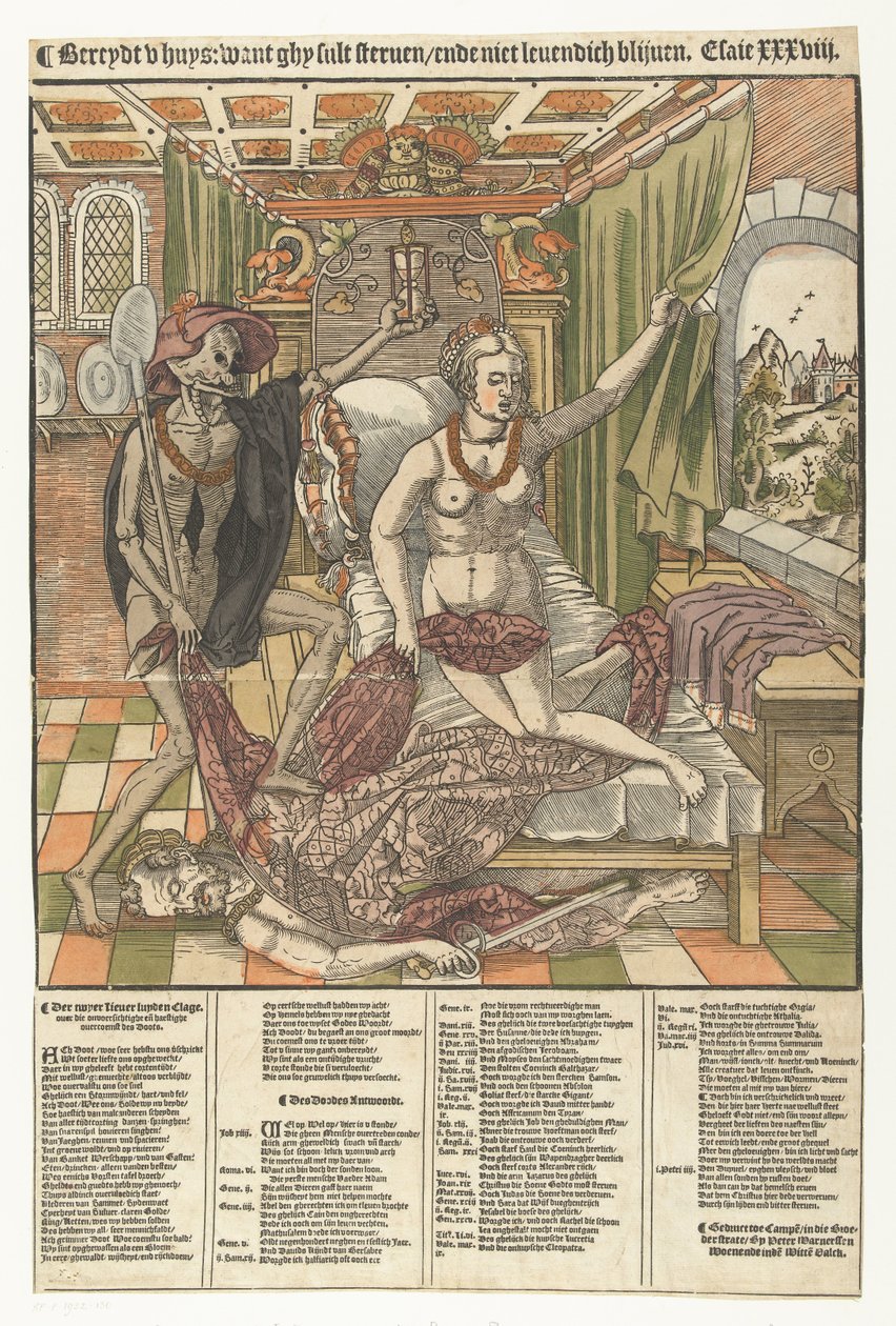 Couple amoureux et la Mort Bereydt u huys: want ghy sult sterven/ ende niet levendich blijven (titre sur l