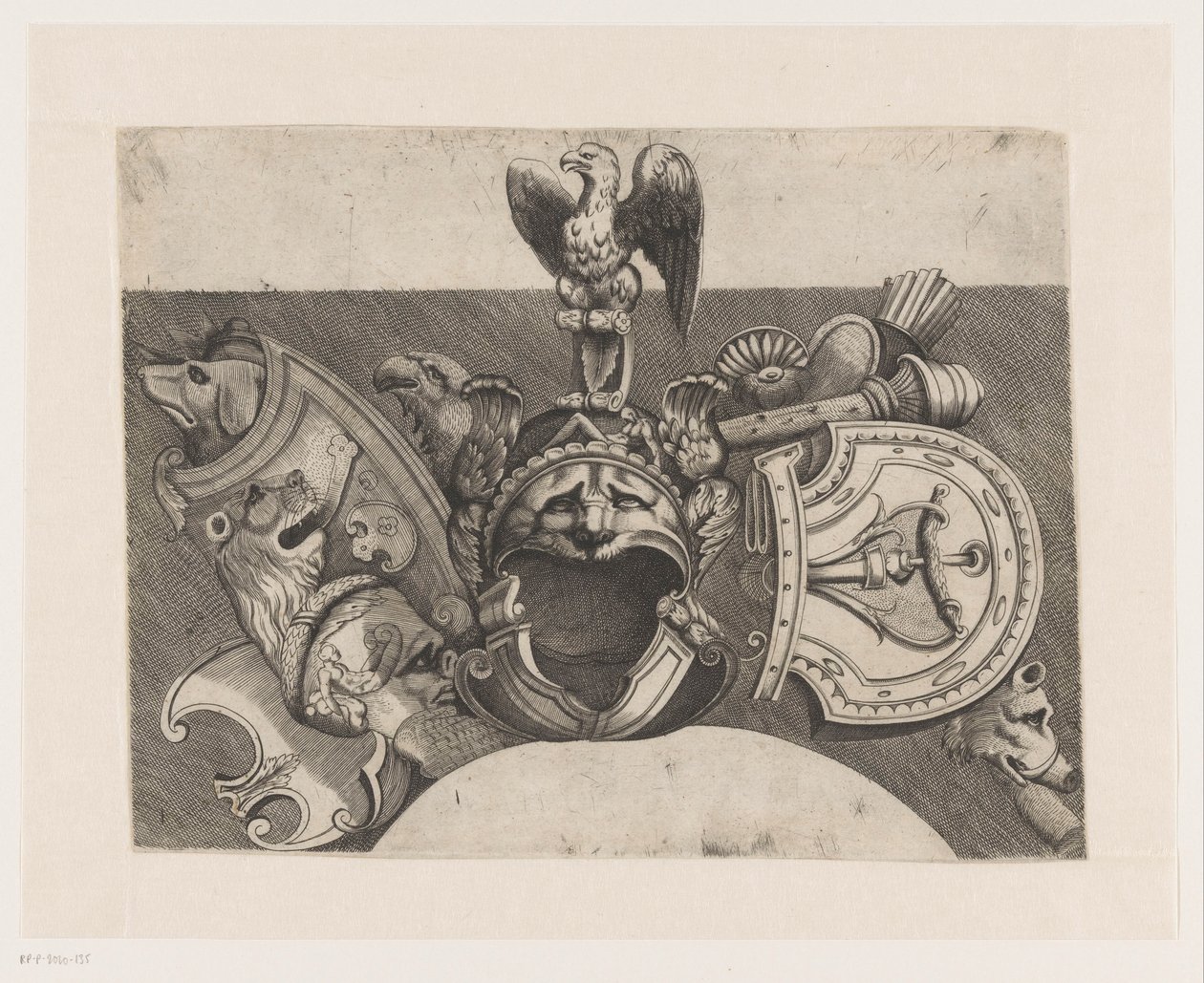Ornement avec casque, bouclier, aigle et lion - Anonymous
