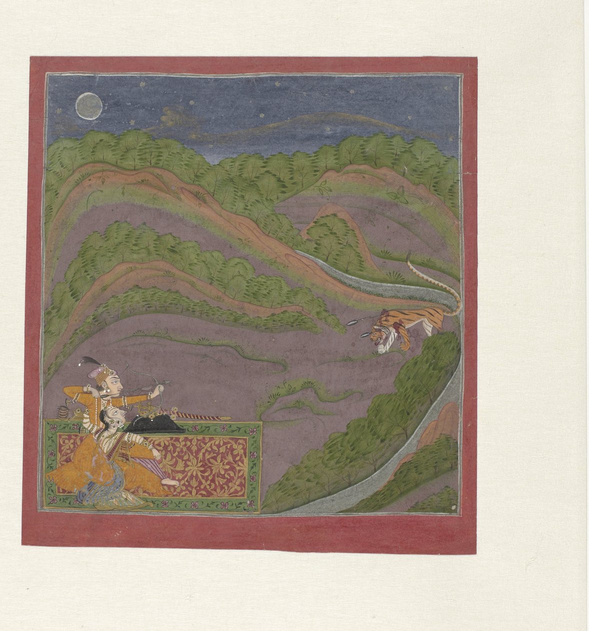 Couple dans un paysage nocturne avec un tigre - Anonymous