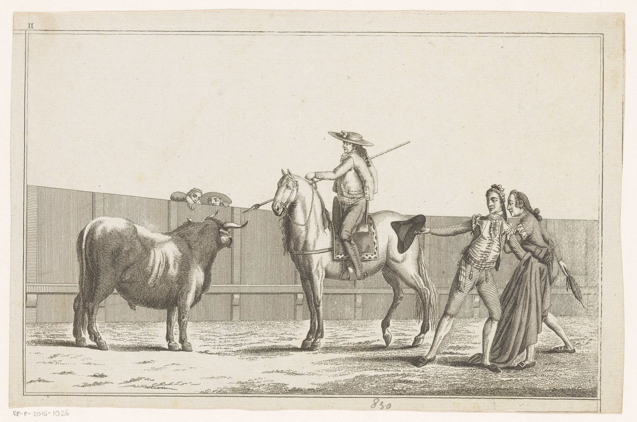 Picador pointant sa lance sur un taureau Coleccion de las principales suertes de una corrida de toros (titre de la série sur l