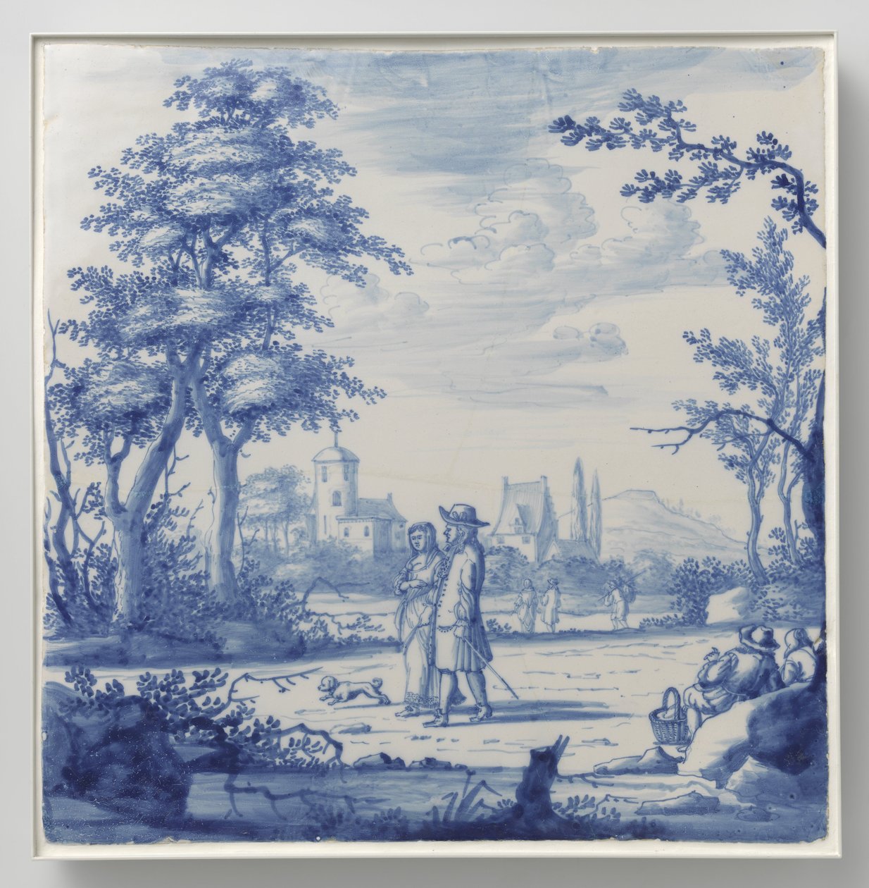 Plaque peinte avec paysage et figures - Anonymous