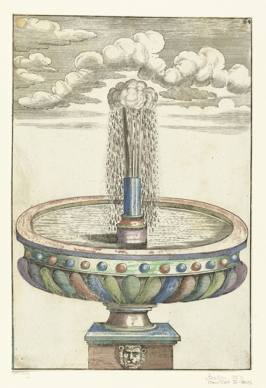 Bassin rond sur piédestal avec tête de lion - Anonymous