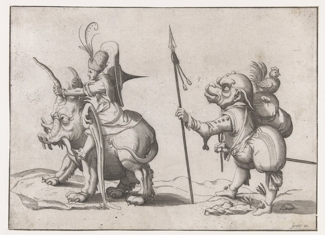 Cavalier sur un monstre ressemblant à un éléphant - Anonymous