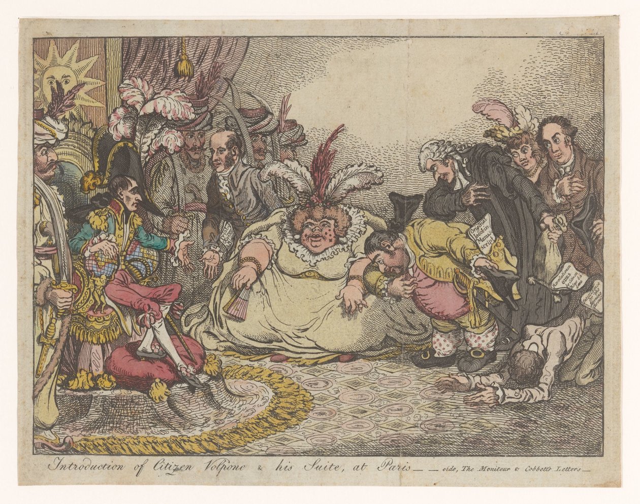 Caricature avec Napoléon et Fox, 1802 Introduction de Citoyen Volpone et sa suite, à Paris - Anonymous