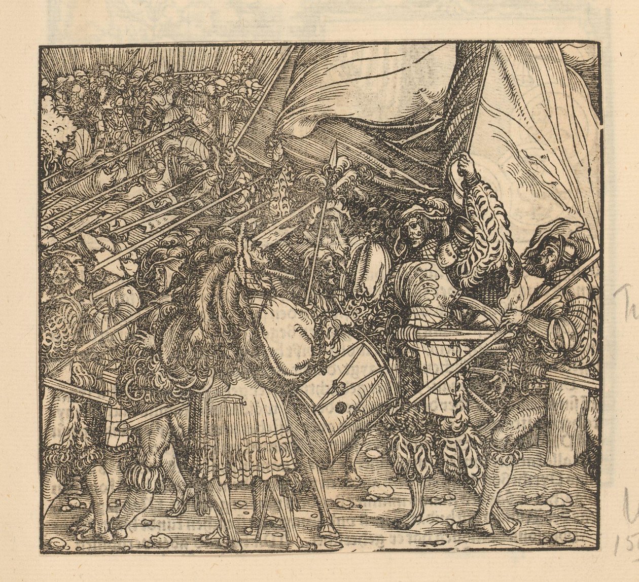 Cortège de soldats avec lances accompagné de musique et de porte-drapeaux - Anonymous