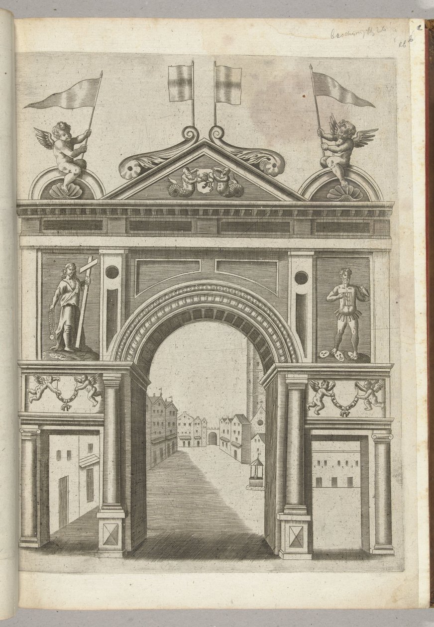 Arc de triomphe avec figures allégoriques et putti avec la chaîne de l
