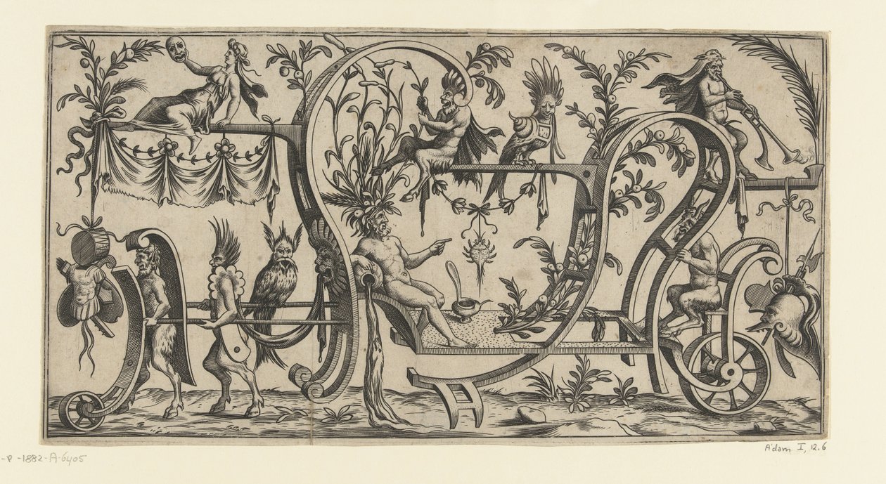 Char de triomphe avec dieu des rivières, tiré par deux satyres - Anonymous