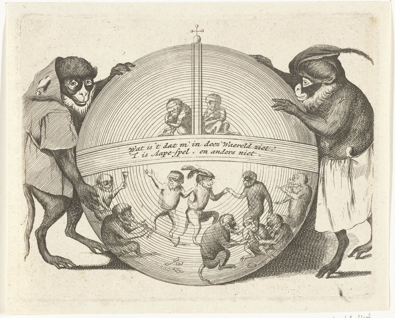 Deux singes tenant un globe terrestre - Anonymous