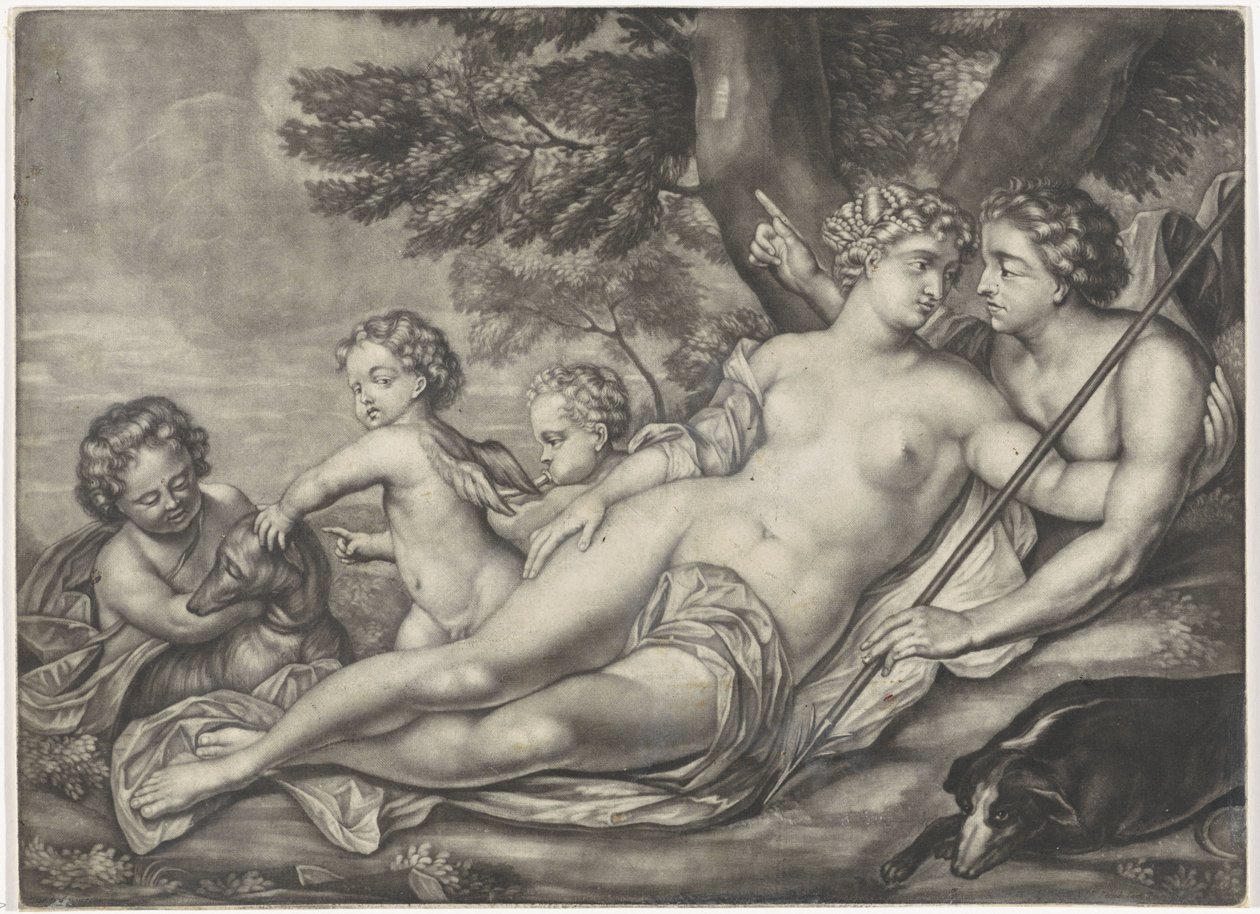 Vénus retient Adonis de la chasse - Anonymous
