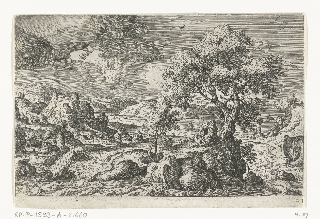 Vision sur une île (paysages avec représentations mythologiques et bibliques) - Anonymous