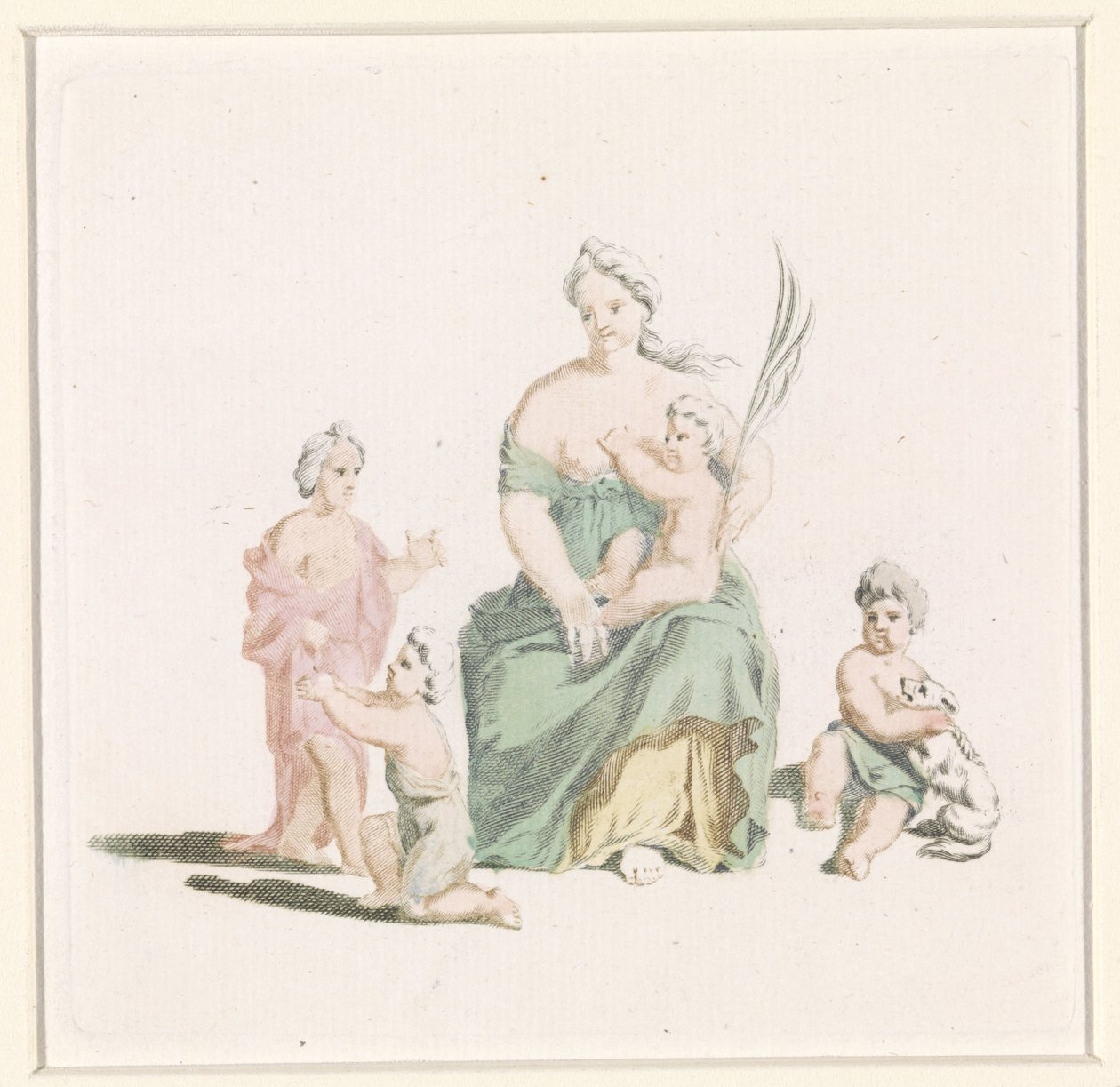 Femme avec enfant sur les genoux et branche de palmier à la main - Anonymous