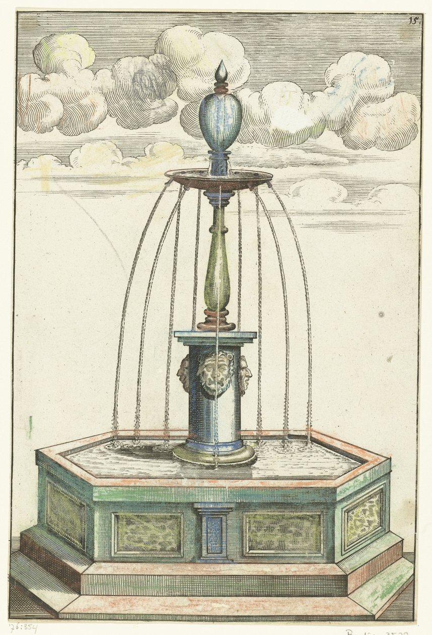 Bassin hexagonal avec colonne courte Architectura Curiosa Nova - Anonymous