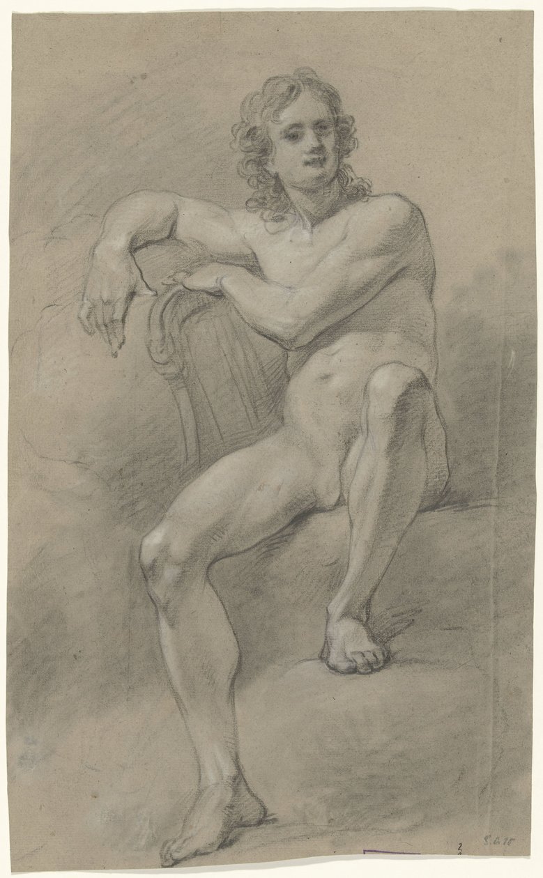 Homme nu assis, avec une harpe - Anonymous