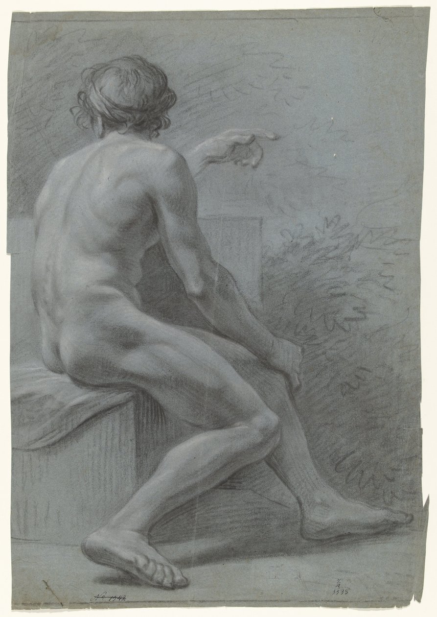 Homme nu assis, vers la droite, vu de dos - Anonymous