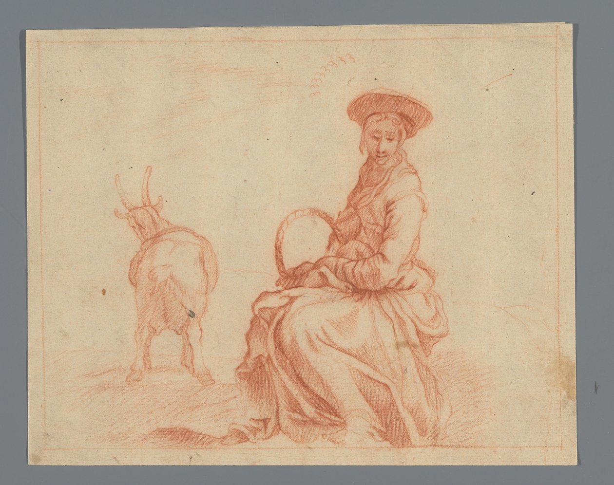 Bergère assise avec une chèvre - Anonymous