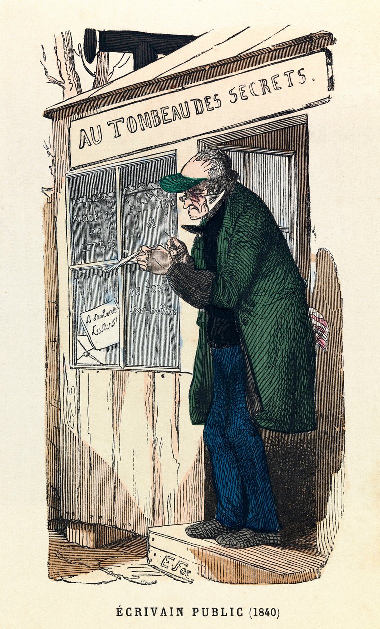 Un écrivain public en 1840 à Paris, gravure - Anonymous Anonymous