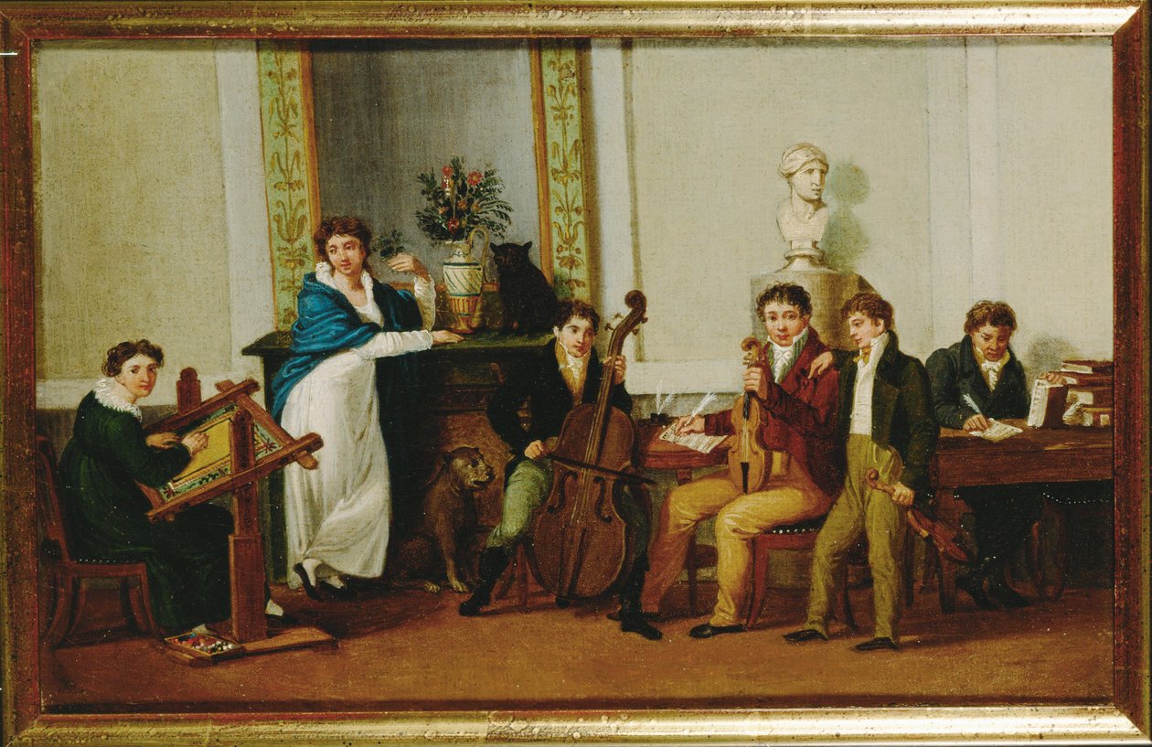 Un trio pour cordes dans un décor bourgeois ... (peinture sur toile) - Anonymous Anonymous