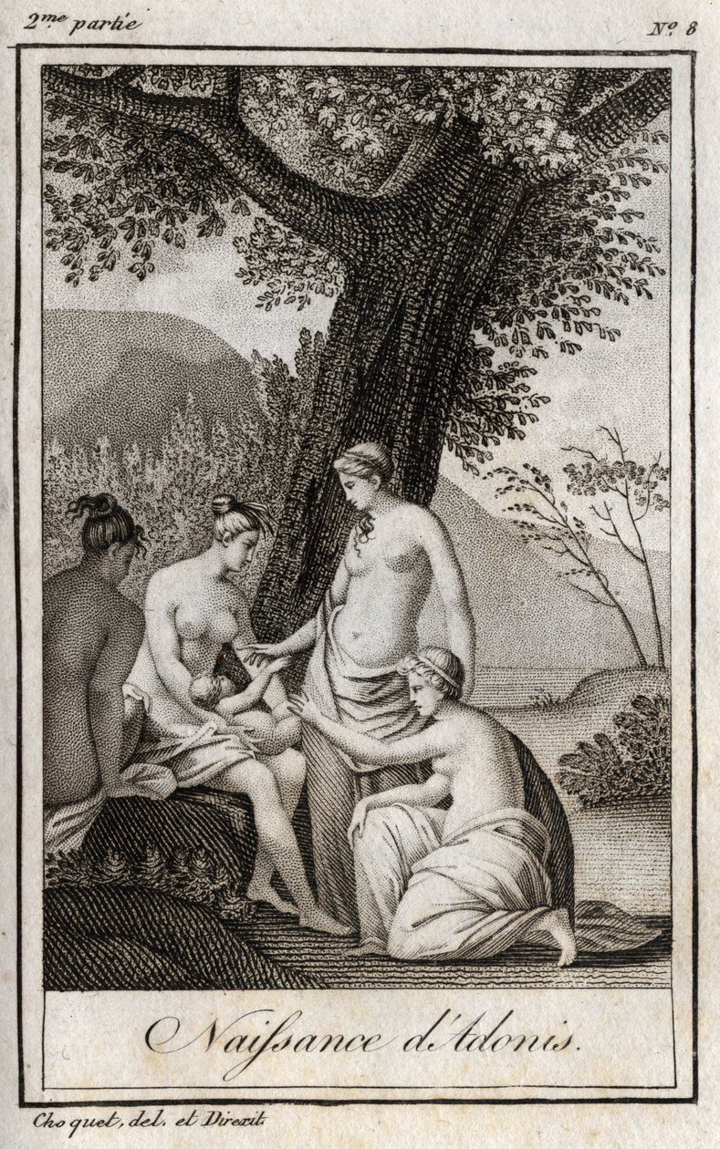 Adonis est né. Gravure de 1819 dans « Lettres à Émilie sur la mythologie » de Charles Albert Demoustier (1760-1801). Collection privée. - Anonymous Anonymous