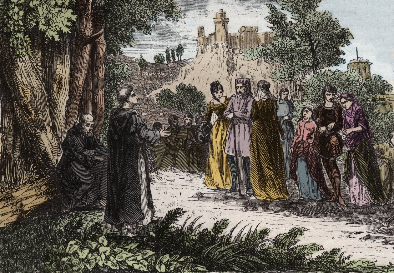 Hérésie albigeoise - Saint Dominique prêchant aux Albigeois - gravure de 1846 dans « Vies des saints ». Collection privée. - Anonymous Anonymous