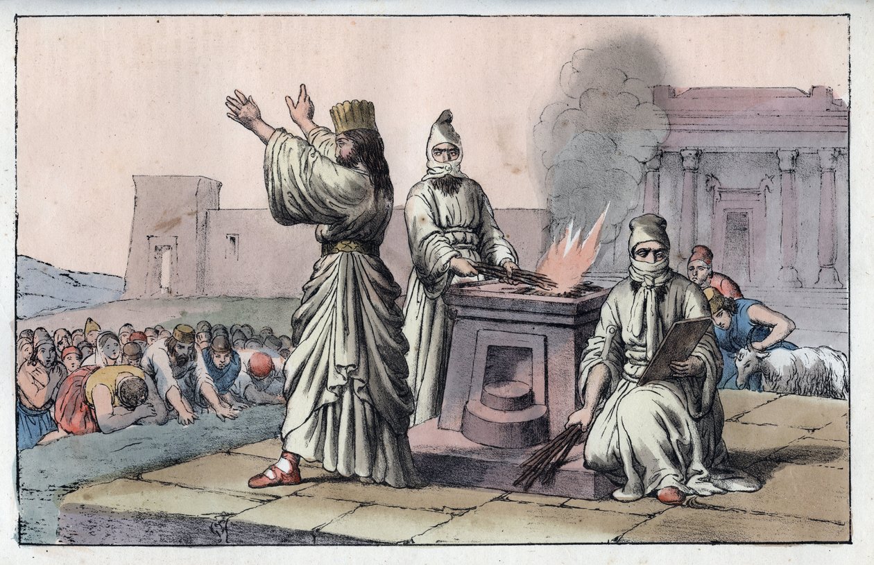 Civilisation persane antique : mages, prêtres officiels et disciples de Zarathoustra (gravure de 