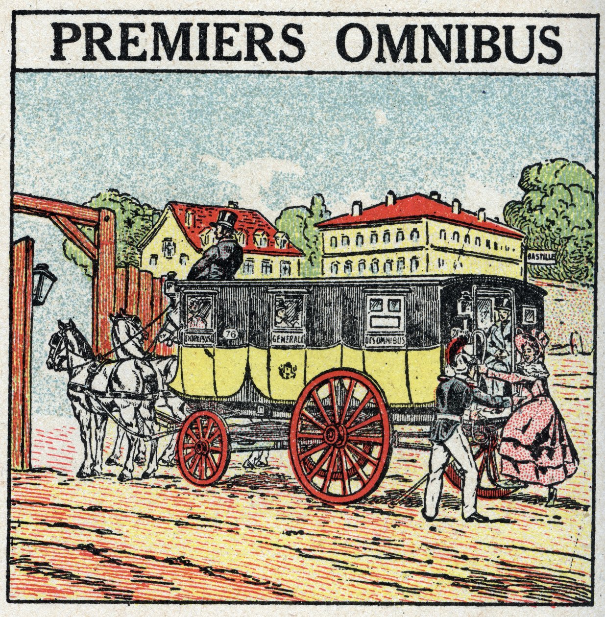 Traction animale : premier omnibus apparu en France sous Charles X (1824-1830). Illustration anonyme de 1925. Collection privée. - Anonymous Anonymous