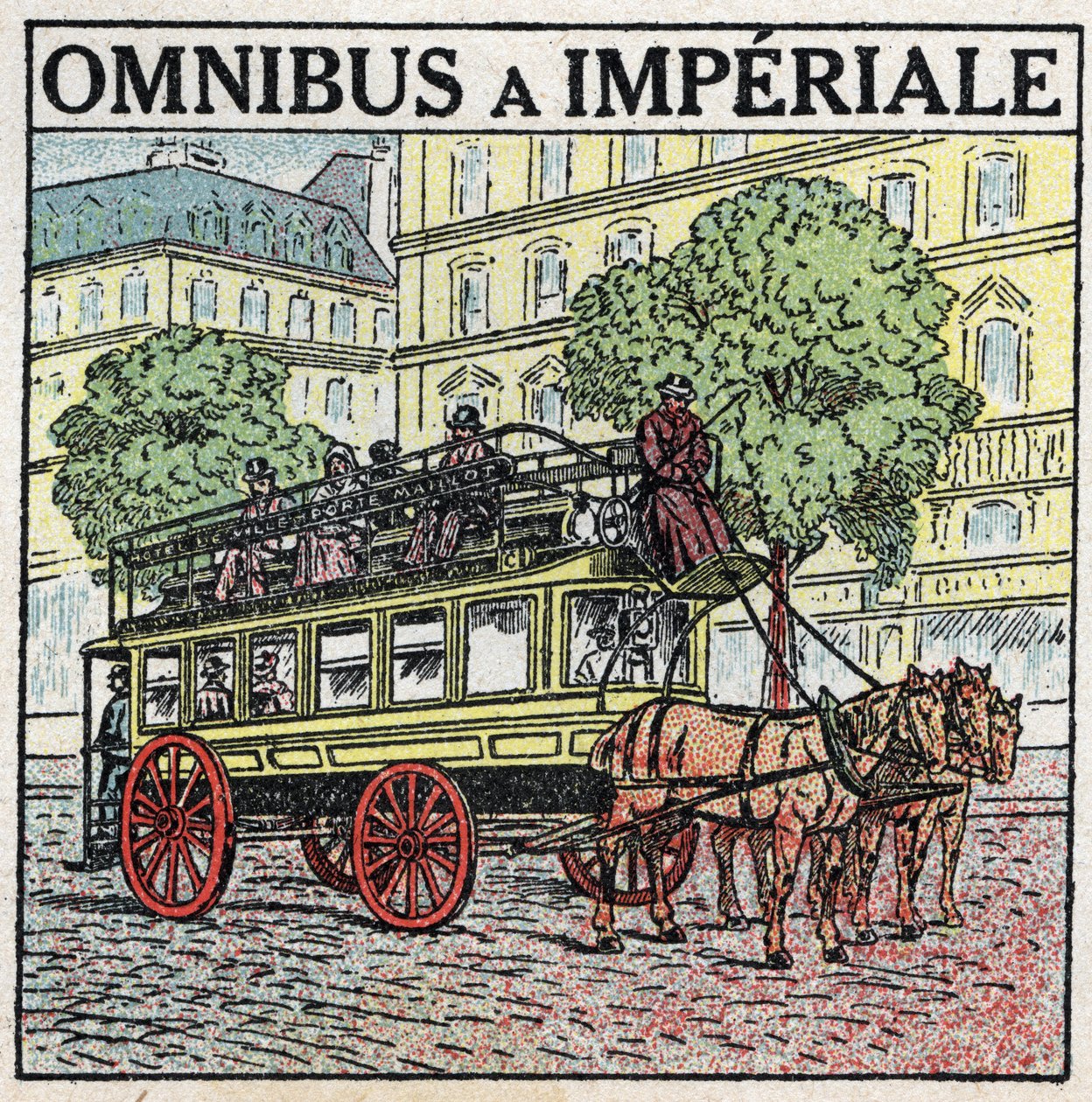 Traction animale : omnibus à impériale au 19e siècle. Illustration anonyme de 1925. Collection privée. - Anonymous Anonymous