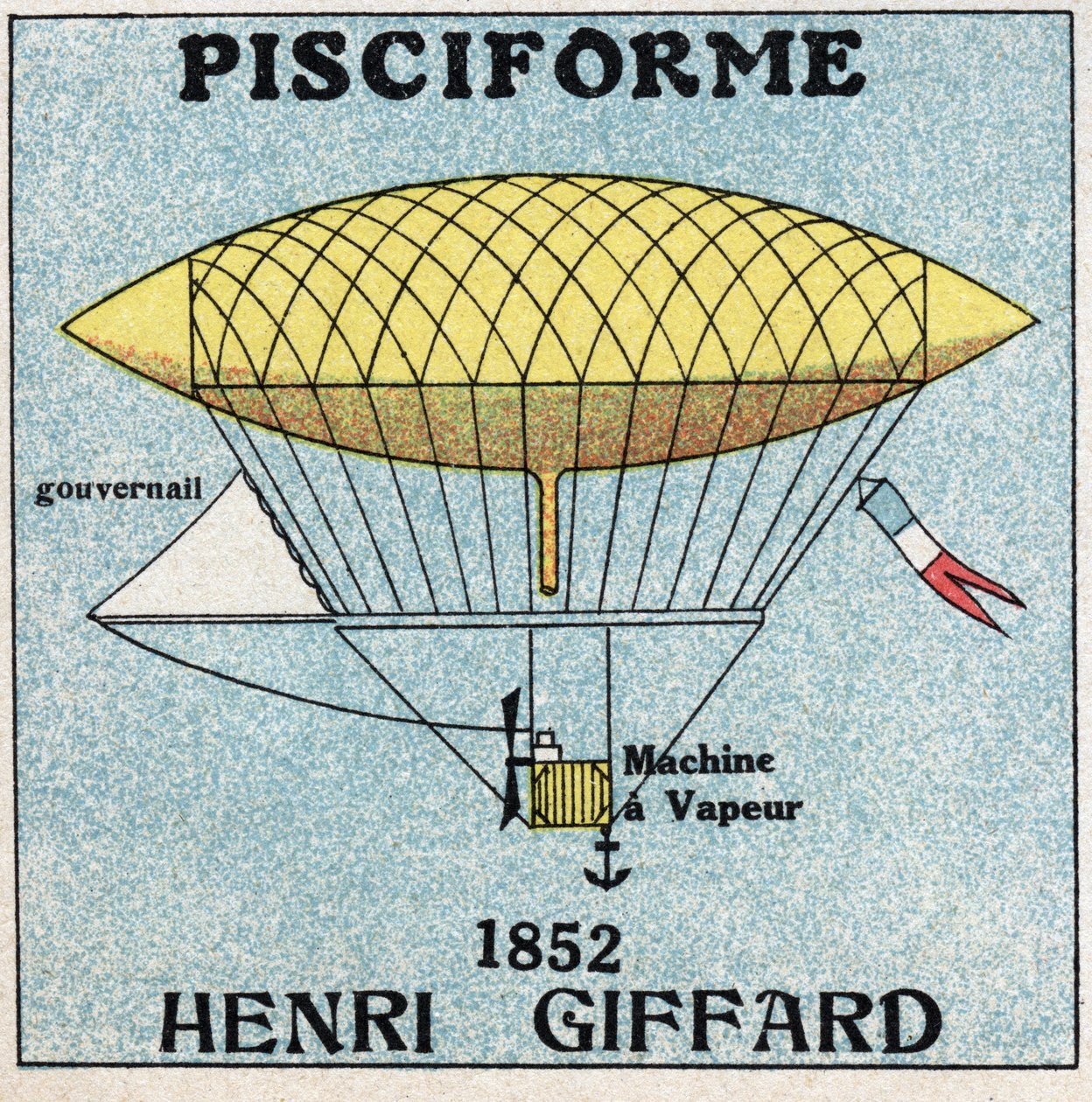 Ballons : enveloppe pisciforme par Henri Giffard (1825-1882) en 1852. Illustration anonyme de 1925. Collection privée. - Anonymous Anonymous