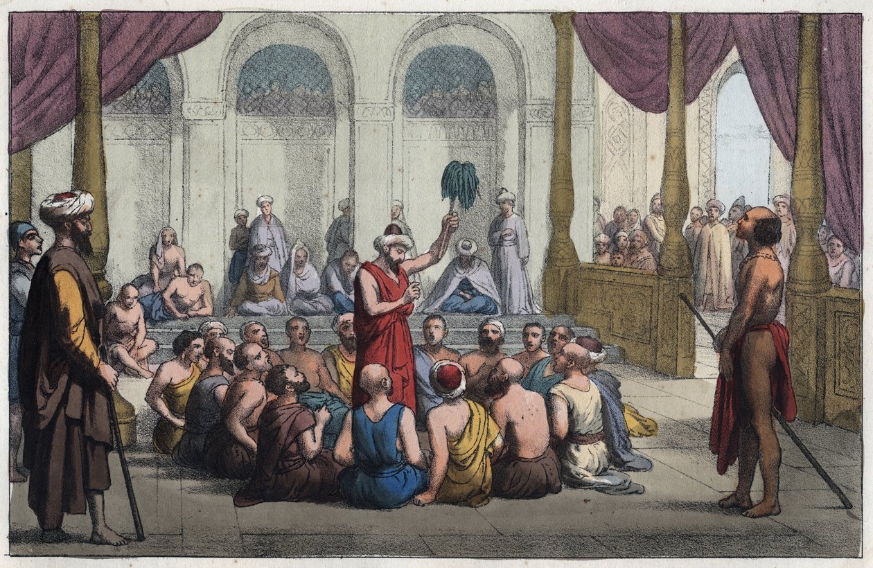 Brahmanes chantant les louanges du dieu Rama - gravure de « Usi e Costumi di Tutti i Popoli dell