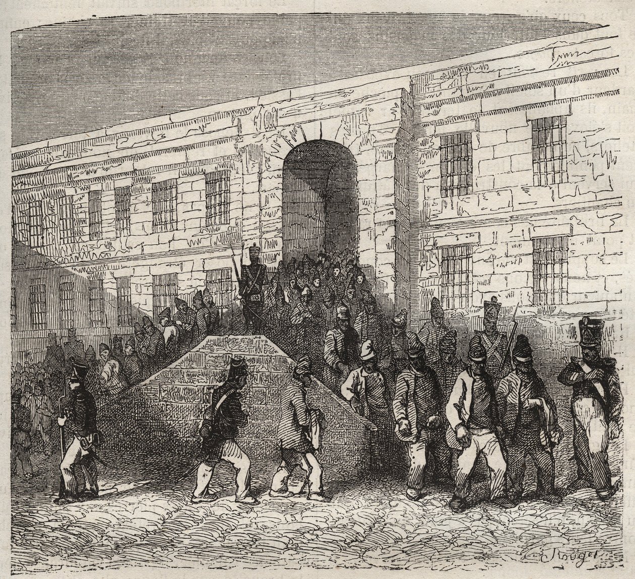 Bagne de Brest au XIXe siècle. Gravure dans « Histoire des bagnes depuis leur création à nos jours » (1877) par Pierre Zaccone (1817-1895). Collection privée - Anonymous Anonymous