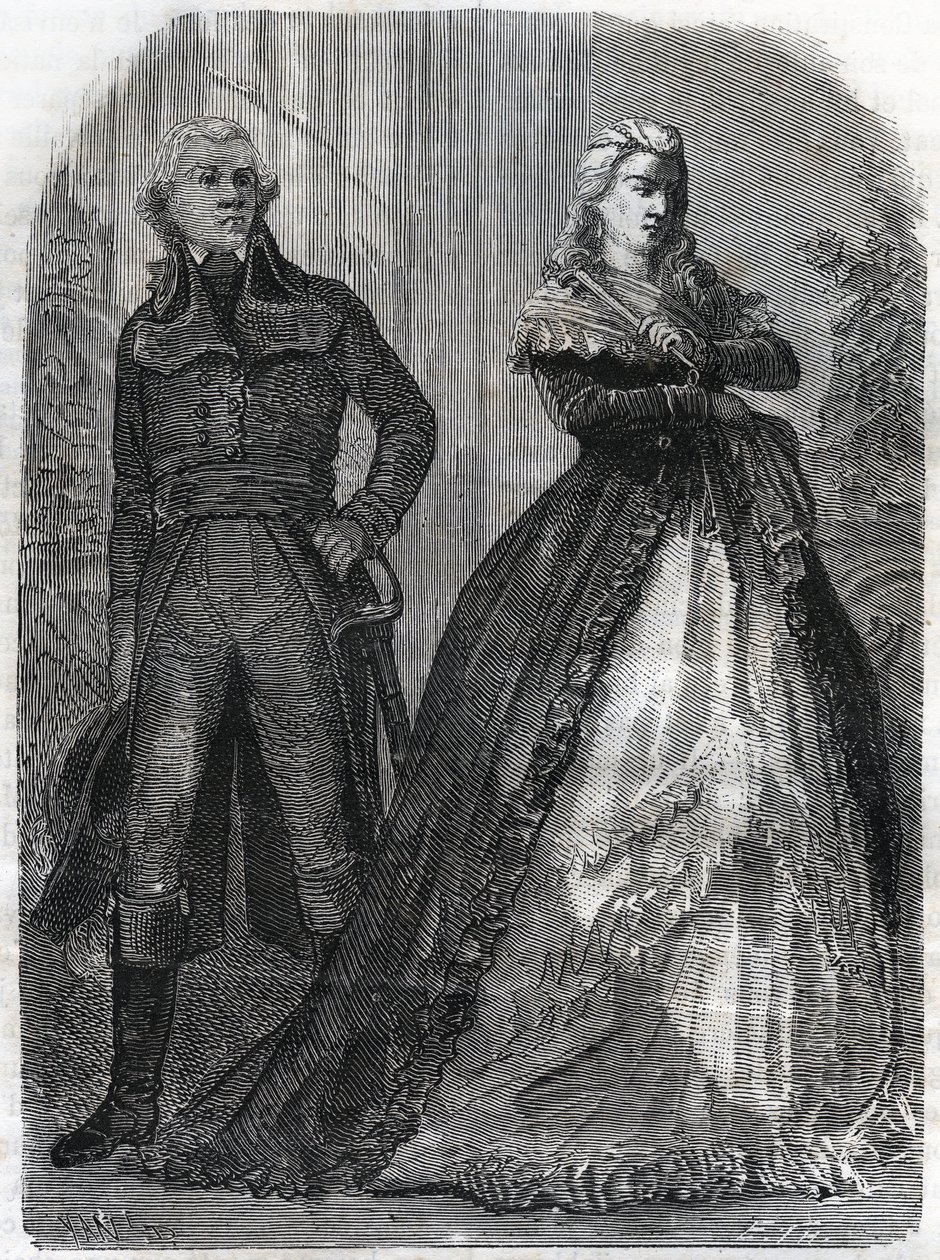 Charles François du Périer dit Dumouriez (1739-1823), général français avec la Reine Marie-Antoinette (1755-1793). Gravure de 1866 dans « Histoire de la Révolution française » par Adolphe Thiers. Collection privée. - Anonymous Anonymous