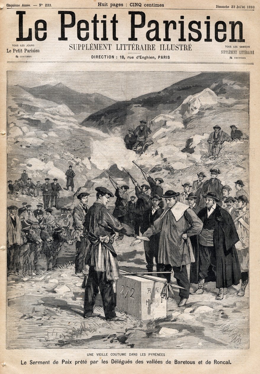 Coutume des Pyrénées : le serment de paix prêté par les délégués des vallées de Barétous et Roncal. Dans « Le Petit Parisien » du 23/07/1893 - Anonymous Anonymous