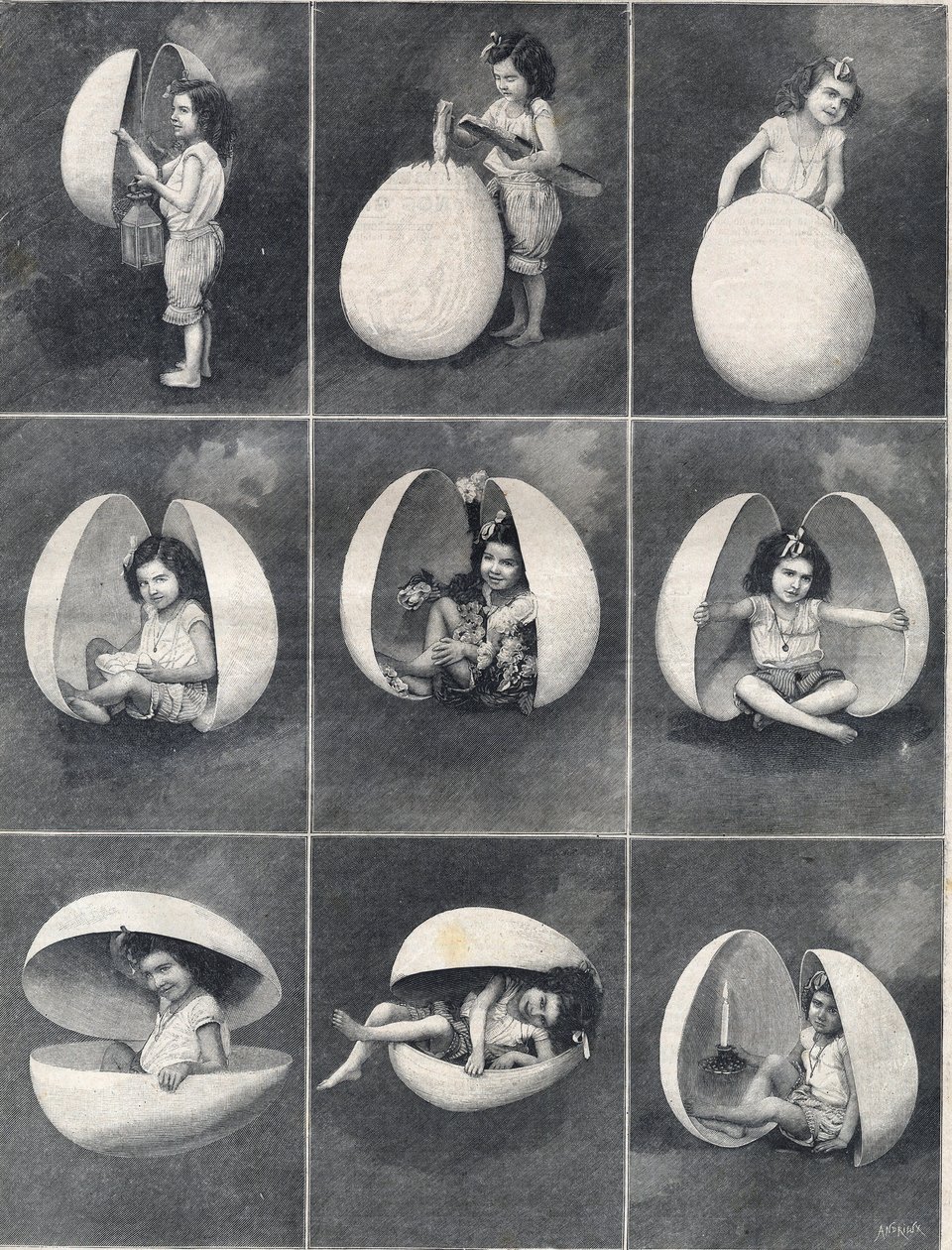 Œufs de Pâques : une petite fille dans un œuf. Gravure dans Le Petit Parisien. - Anonymous Anonymous