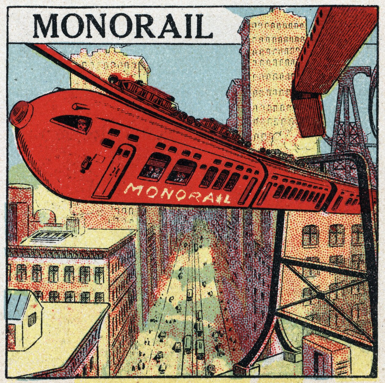 Chemins de fer électriques : projet de monorail circulant dans une ville. Illustration anonyme de 1925. Collection privée. - Anonymous Anonymous