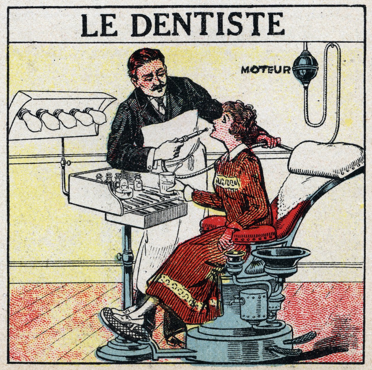 Outils électriques : le dentiste. Illustration anonyme de 1925. Collection privée. - Anonymous Anonymous