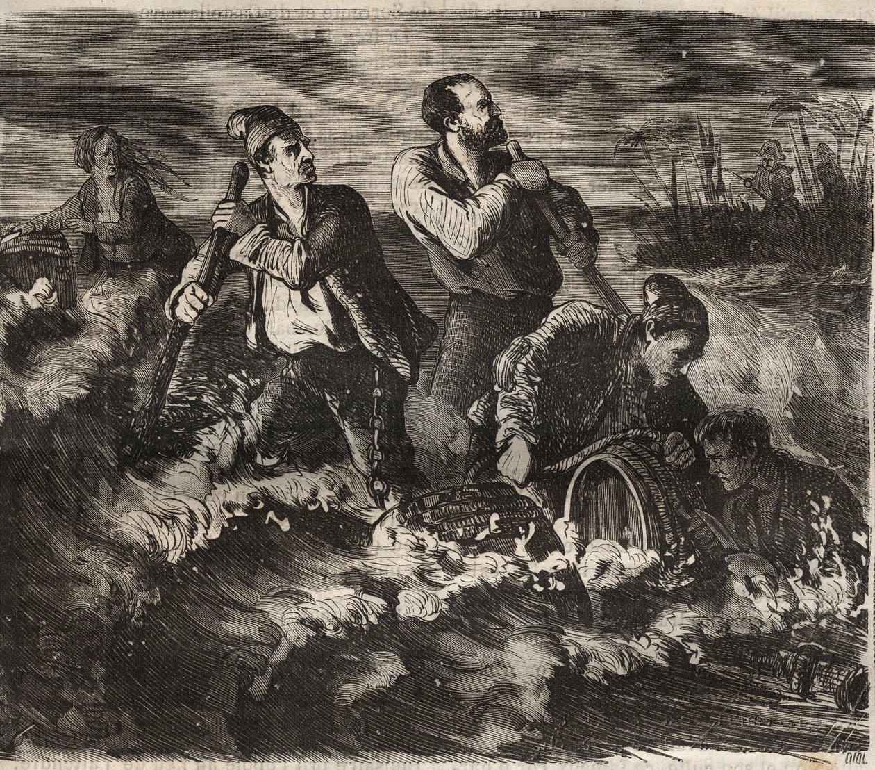 Évasion du bagne de Belle-Île-en-Mer au XIXème siècle. Gravure dans « Histoire des bagnes depuis leur création à nos jours » (1877) par Pierre Zaccone. - Anonymous Anonymous