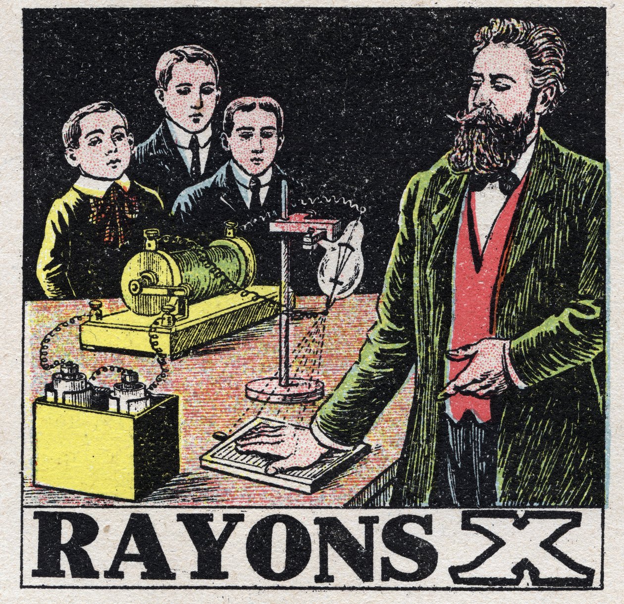 Éther (matériau) : Les rayons X découverts par le physicien allemand Wilhelm Conrad Roentgen (1845-1923). Illustration anonyme de 1925. Collection privée. - Anonymous Anonymous