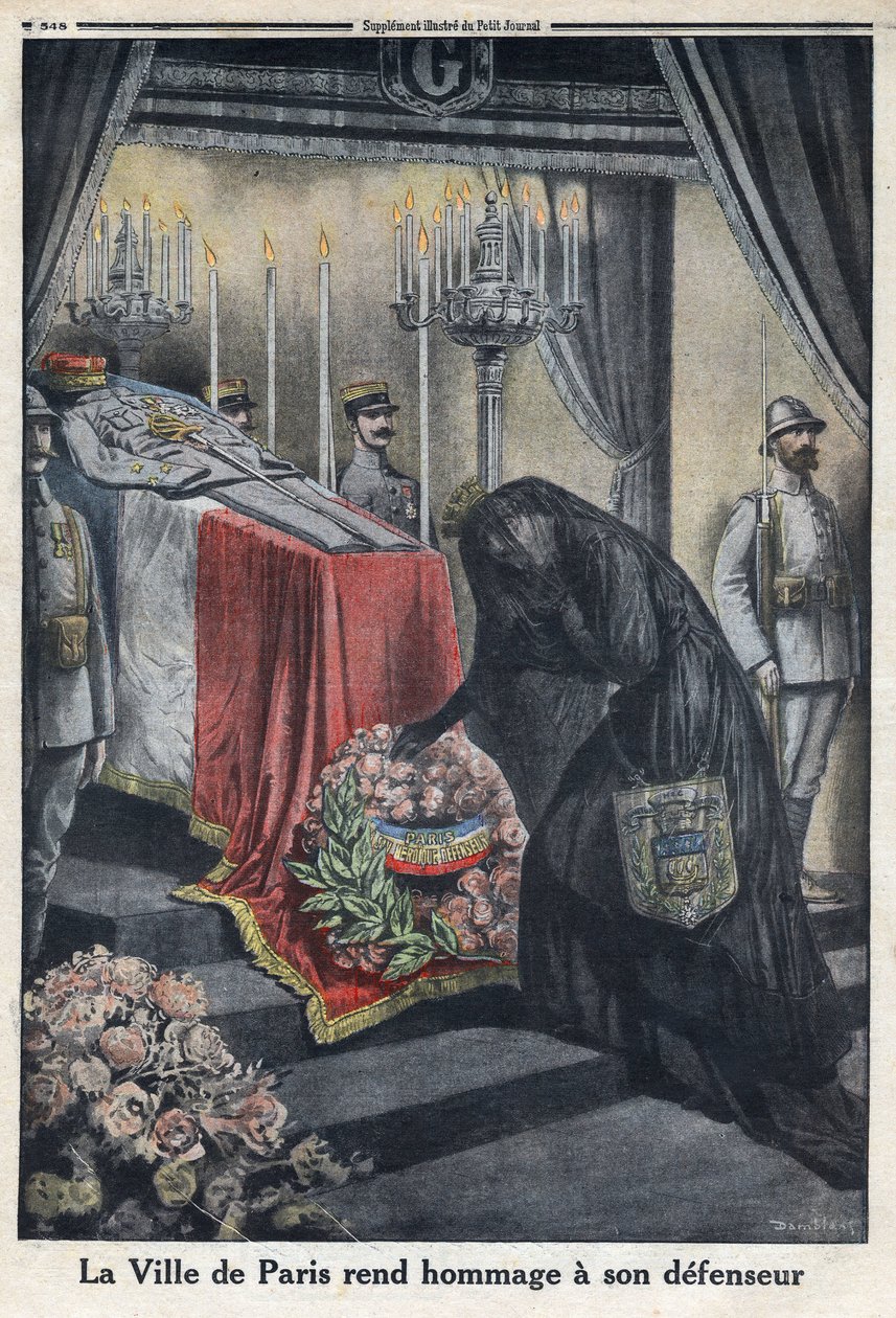 Première Guerre mondiale 1914-1918. Hommage de la ville de Paris au général Joseph Simon Gallieni (1849-1916) qui a défendu la ville. Dans 