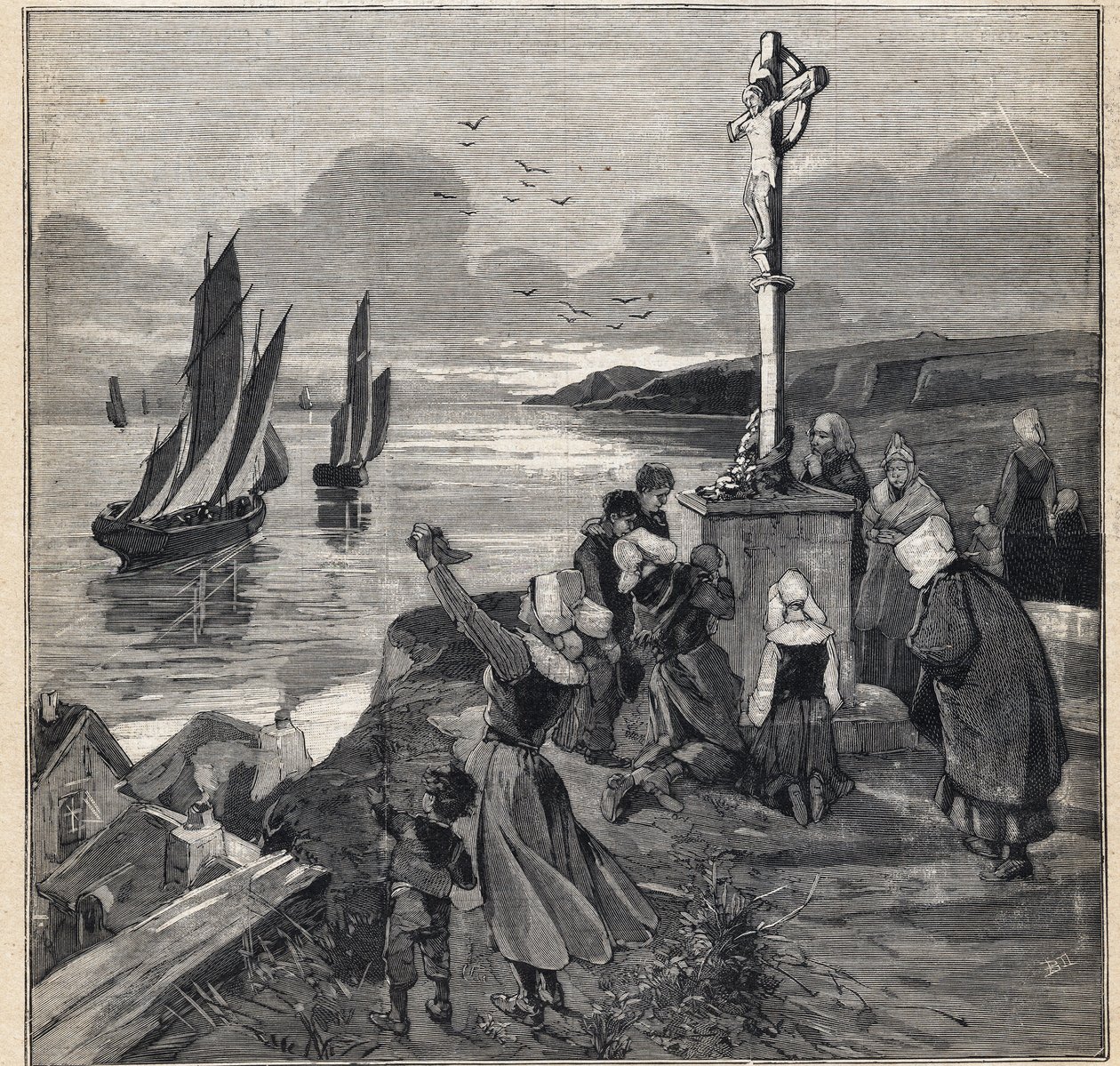 Pêche en Islande : les pêcheurs quittent la Bretagne. Gravure dans "Le Petit Parisien" le 12/03/1893 - Anonymous Anonymous