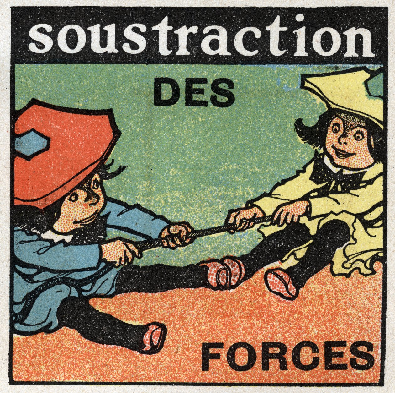 Forces : soustraction des forces. Deux enfants tirant une corde. Illustration anonyme de 1925. Collection privée - Anonymous Anonymous