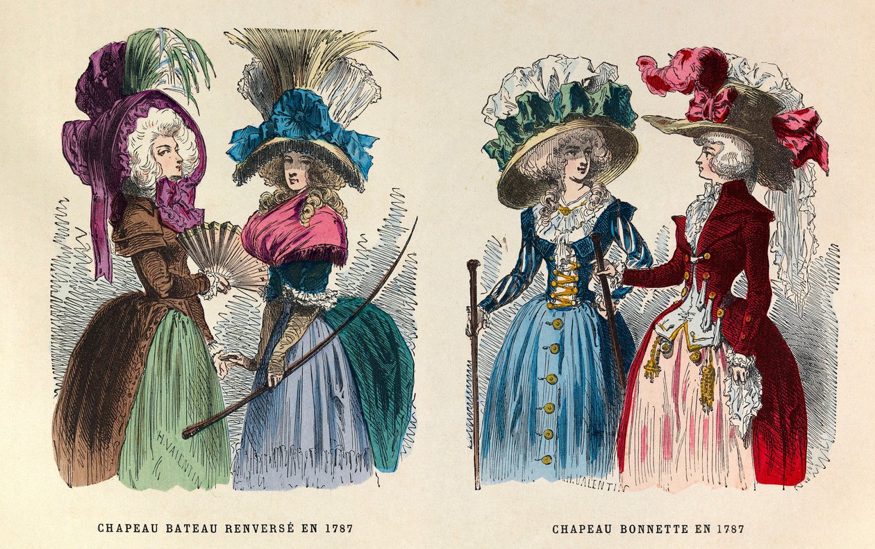 De gauche à droite : Chapeau de bateau renversé ; Chapeau de fil en 1787 - Anonymous Anonymous