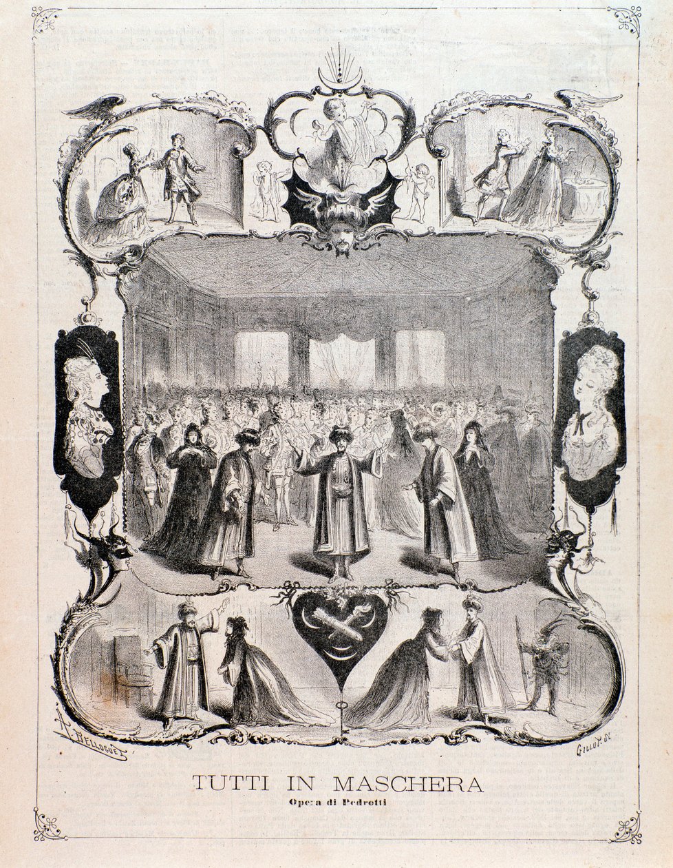 Frontispice de la partition musicale de Tutti in maschera, opéra de Carlo Pedrotti - Anonymous Anonymous