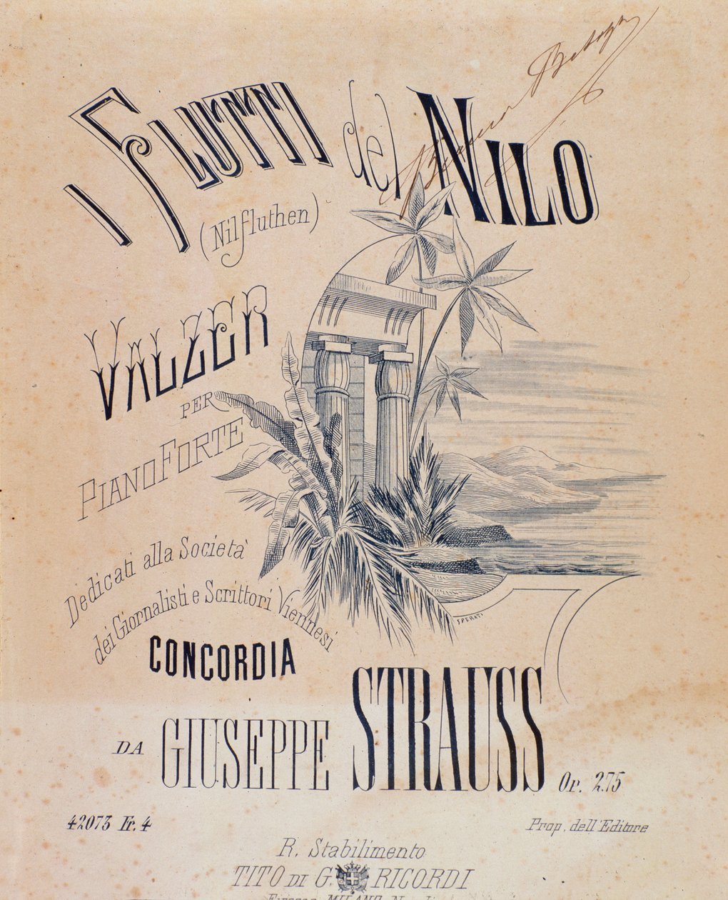 Frontispice des partitions musicales des Valses des Eaux du Nil pour piano par Josef Strauss - Anonymous Anonymous