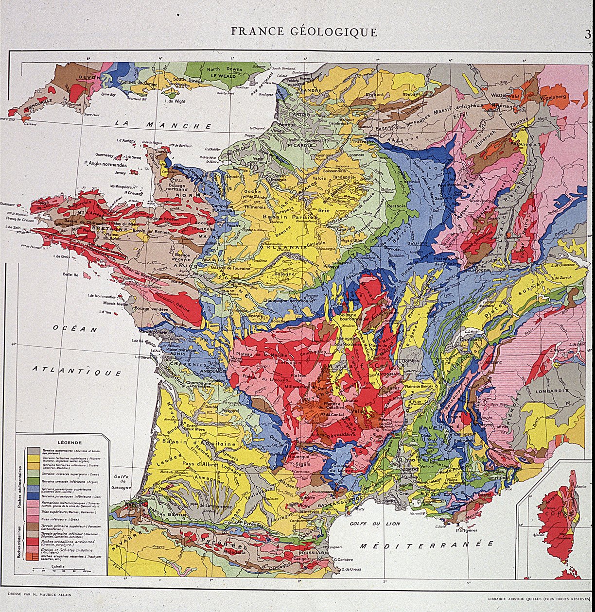Carte géographique : France géologique - Atlas des années 1950. - Anonymous Anonymous